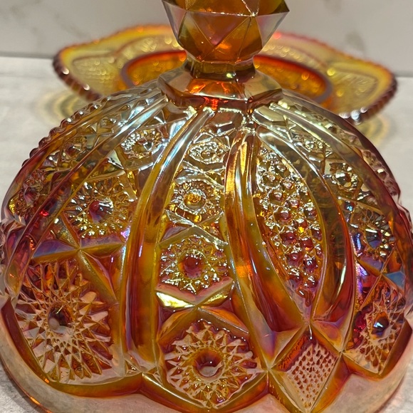 Indiana Glass Co. Iridescent Sunset Carnival Glass Round Butter Dish orange - Picture 11 of 14